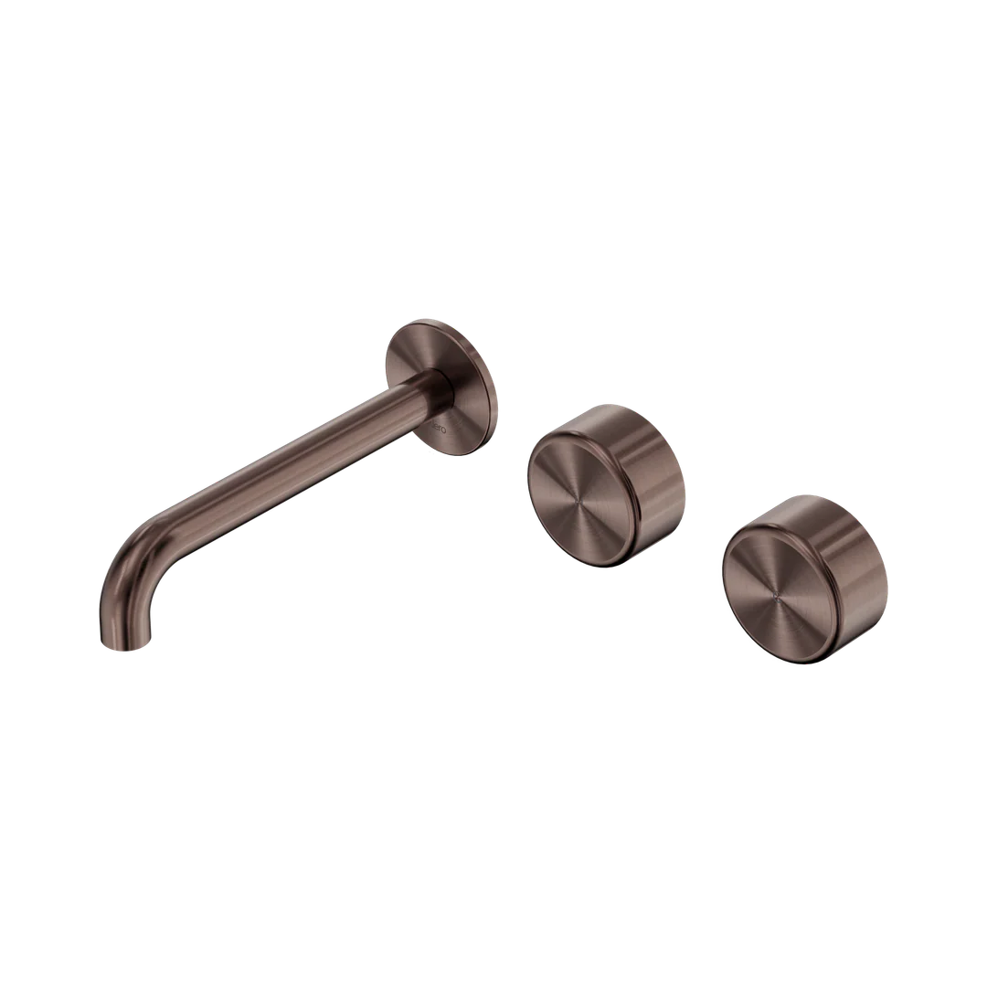 Nero Serenity Wall Basin Set 185Mm Offset Spout With Metal Handle Brushed Bronze