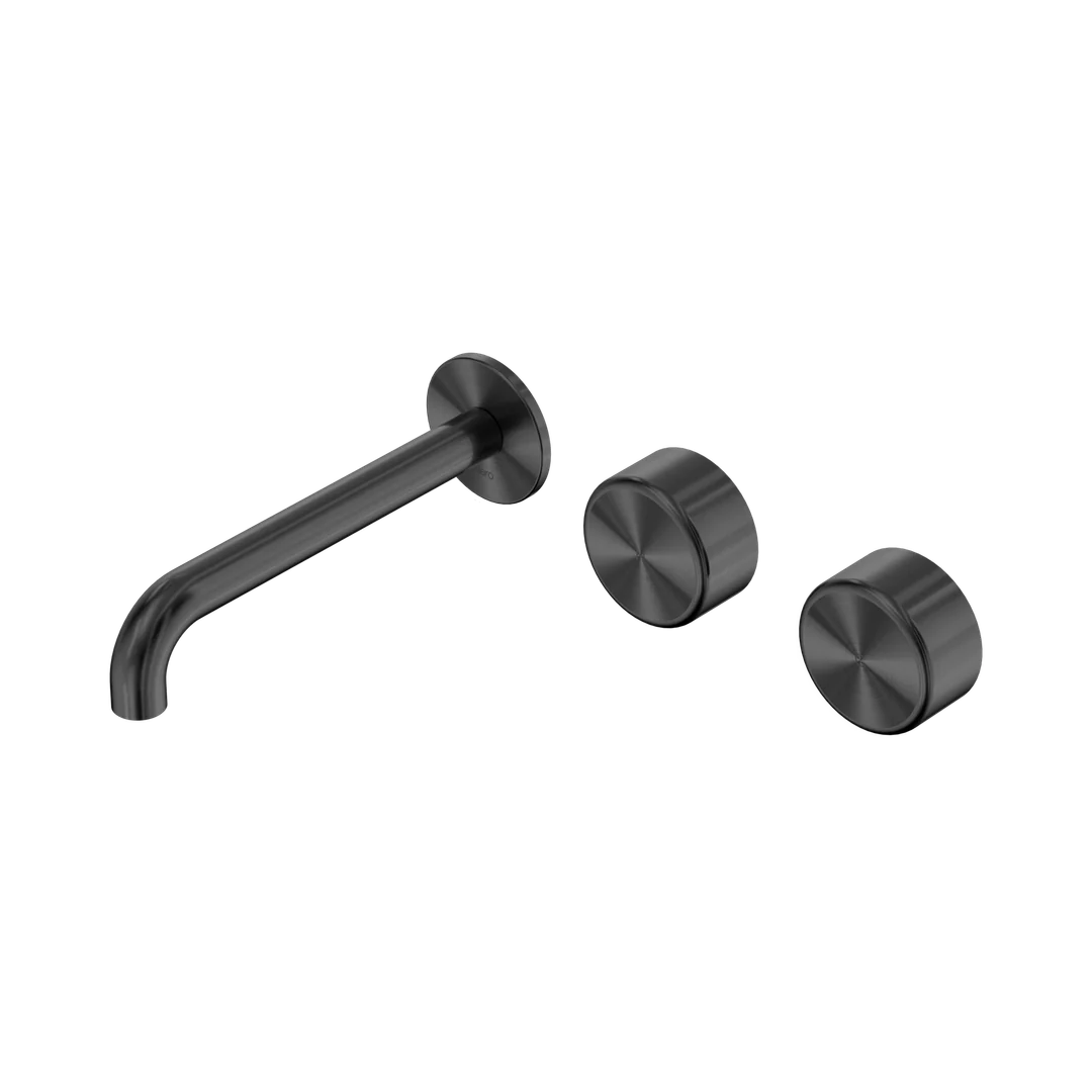 Nero Serenity Wall Basin Set 185Mm Offset Spout With Metal Handle Gun Metal