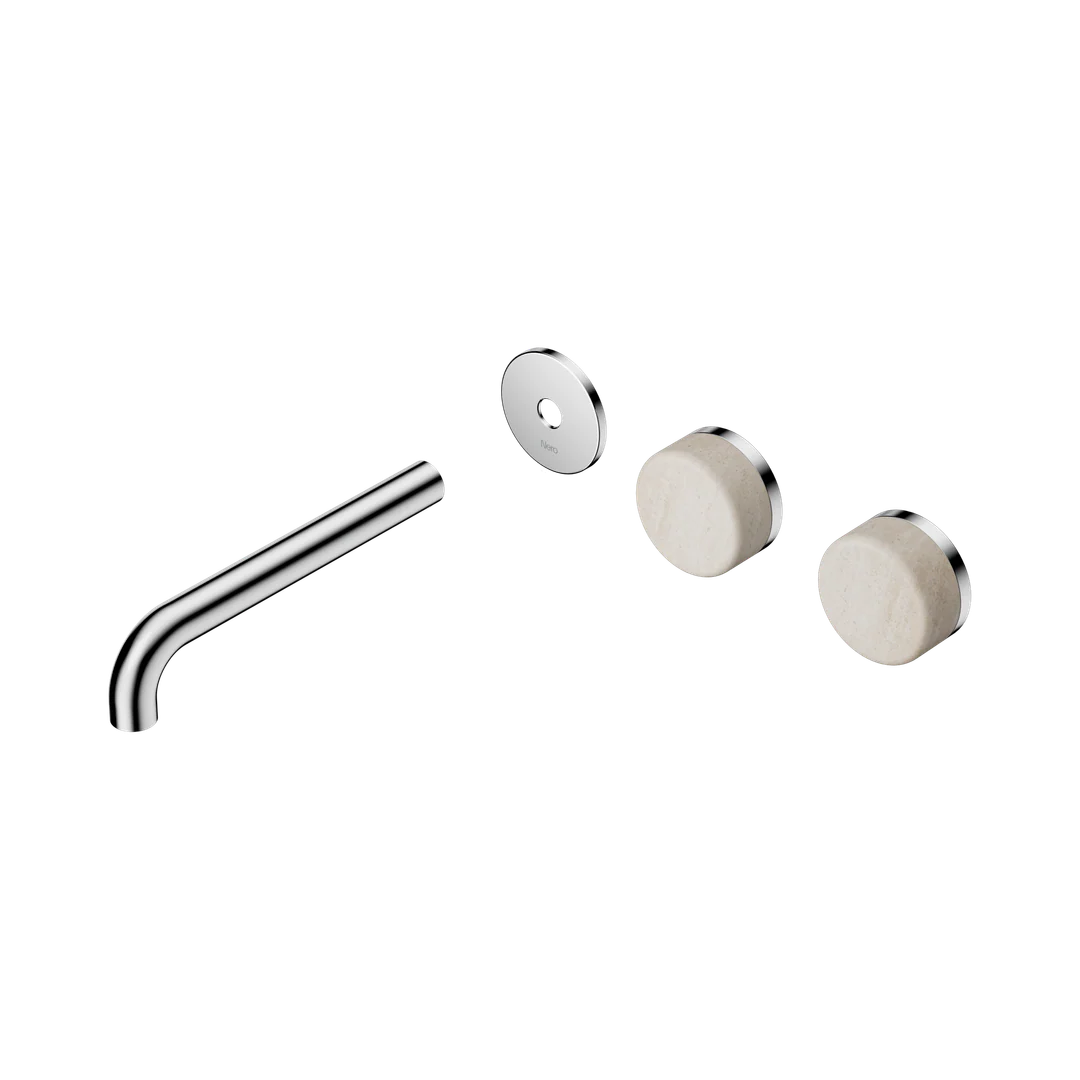 Nero Serenity Wall Basin Set 185Mm Offset Spout With Rome Travertine Handle Trim Kit Only Chrome