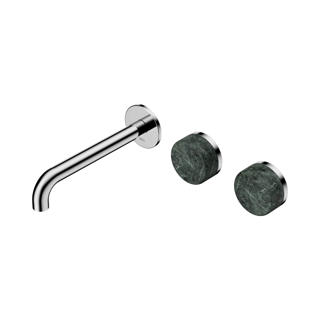 Nero Serenity Wall Basin Set 185Mm Offset Spout With Verde Alpi Handle Chrome