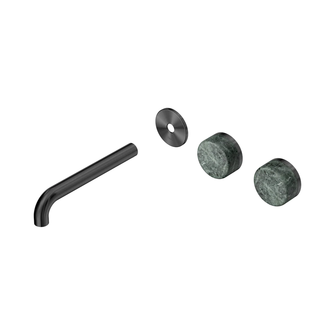 Nero Serenity Wall Basin Set 185Mm Offset Spout With Verde Alpi Handle Trim Kit Only Gun Metal