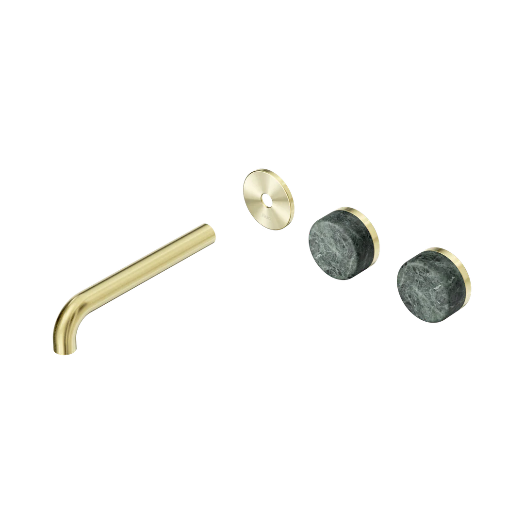 Nero Serenity Wall Basin Set 185Mm Offset Spout With Verde Alpi Handle Trim Kit Only Brushed Gold