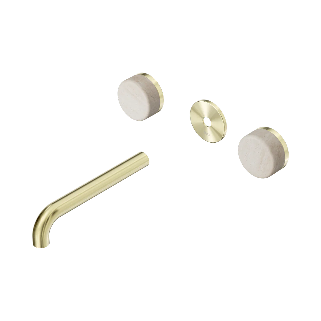 Nero Serenity Wall Basin Set 185Mm Spout Rome Travertine Handle Trim Kit Only Brushed Gold