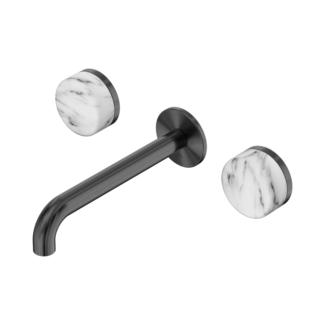 Nero Serenity Wall Basin Set 185Mm Spout With Arabescato Corchia Handle Gun Metal