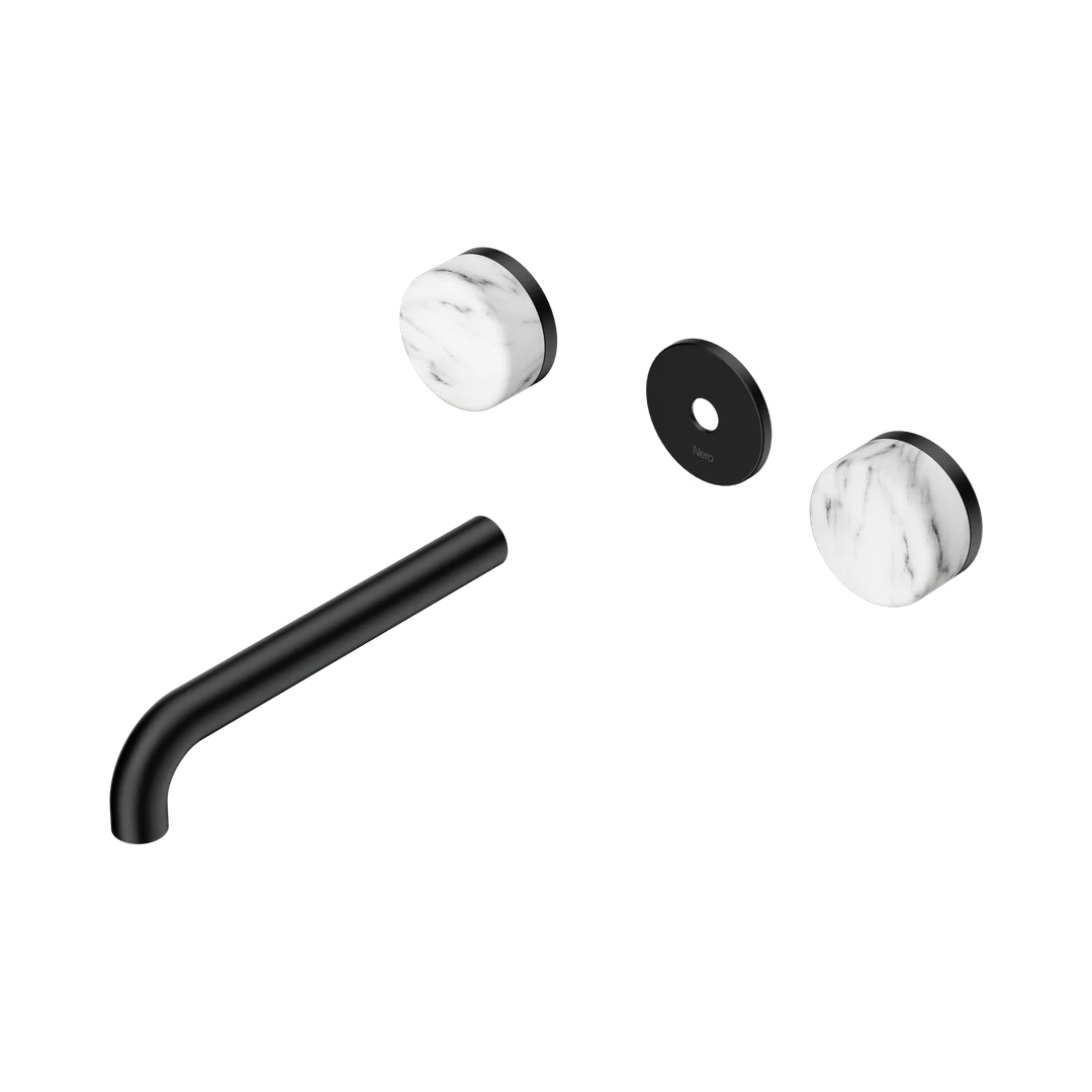Nero Serenity Wall Basin Set 185Mm Spout With Arabescato Corchia Handle Trim Kit Only Matte Black