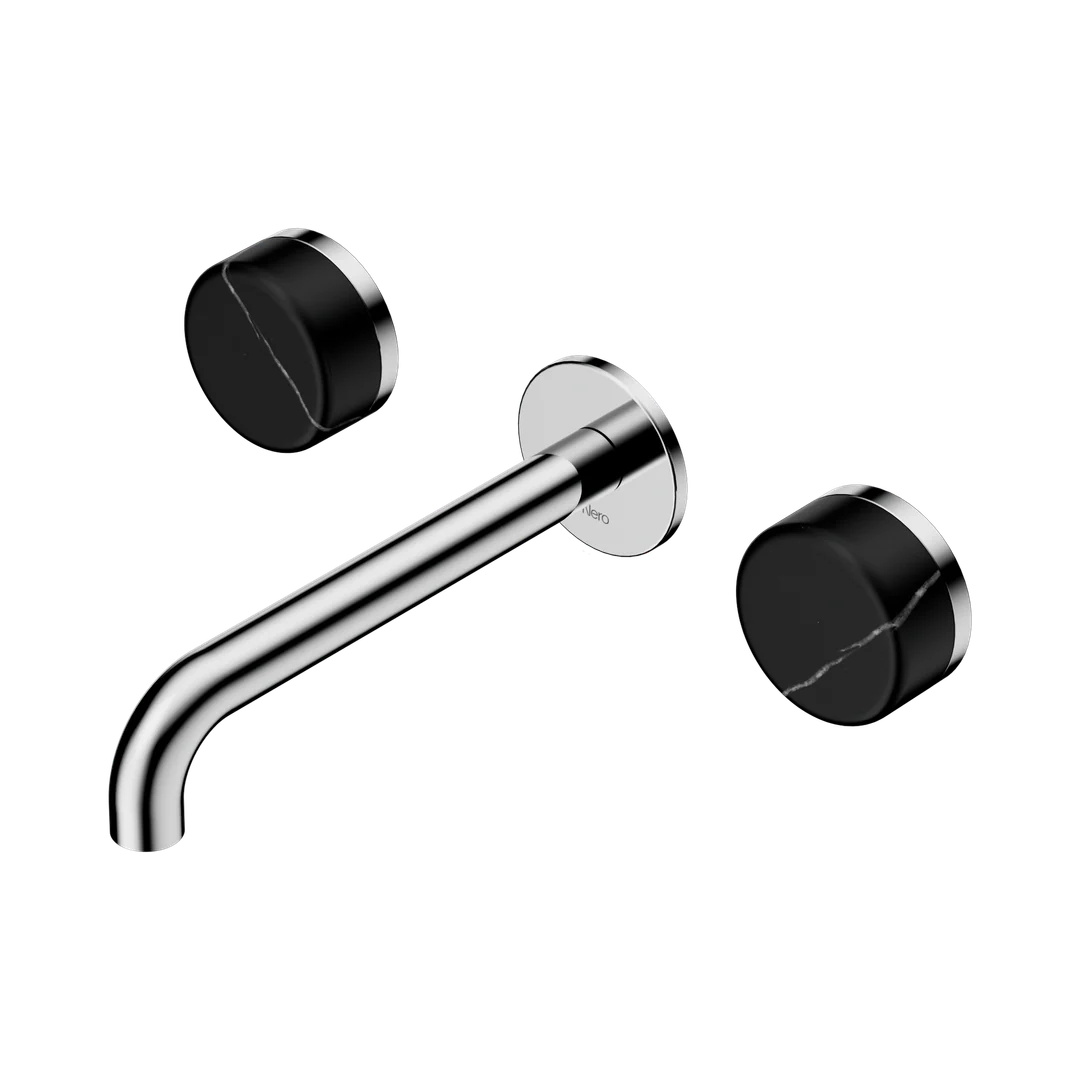 Nero Serenity Wall Basin Set 185Mm Spout With Marquina Black Handle Chrome
