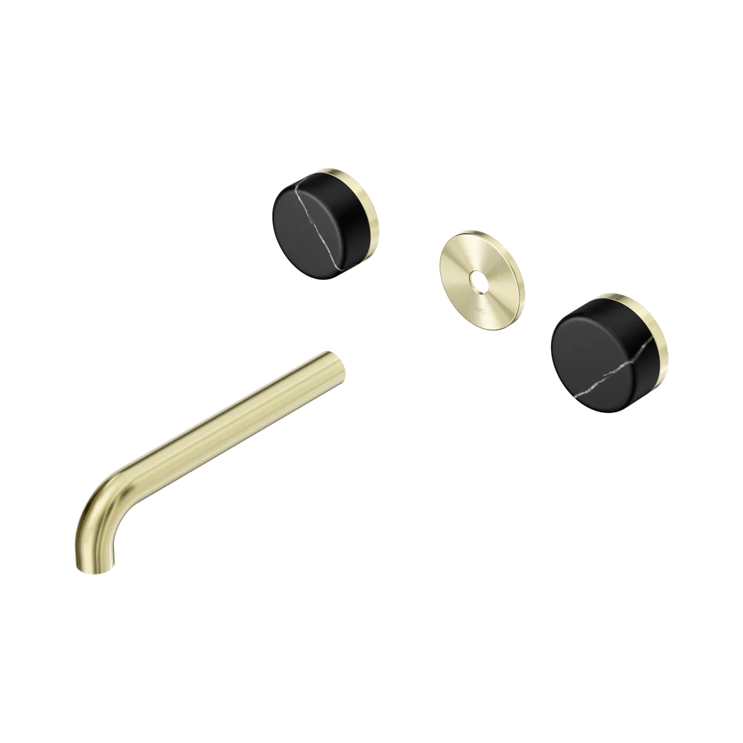 Nero Serenity Wall Basin Set 185Mm Spout With Marquina Black Handle Trim Kit Only Brushed Gold