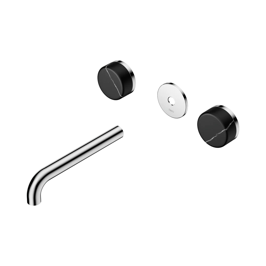 Nero Serenity Wall Basin Set 185Mm Spout With Marquina Black Handle Trim Kit Only Chrome