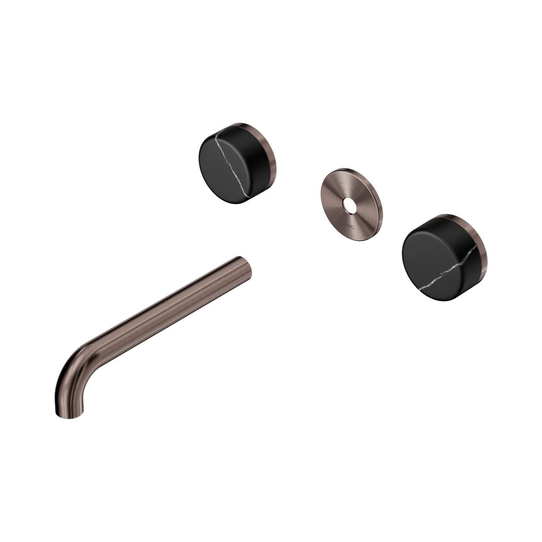 Nero Serenity Wall Basin Set 185Mm Spout With Marquina Black Handle Trim Kit Only Brushed Bronze