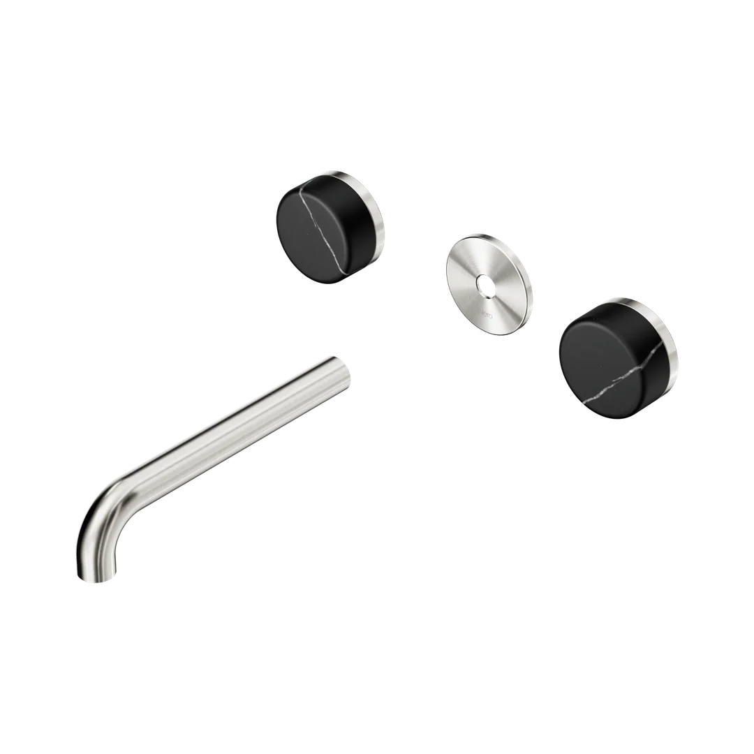 Nero Serenity Wall Basin Set 185Mm Spout With Marquina Black Handle Trim Kit Only Brushed Nickel