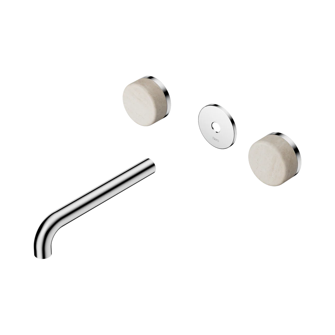 Nero Serenity Wall Basin Set 185Mm Spout With Rome Travertine Handle Trim Kit Only Chrome