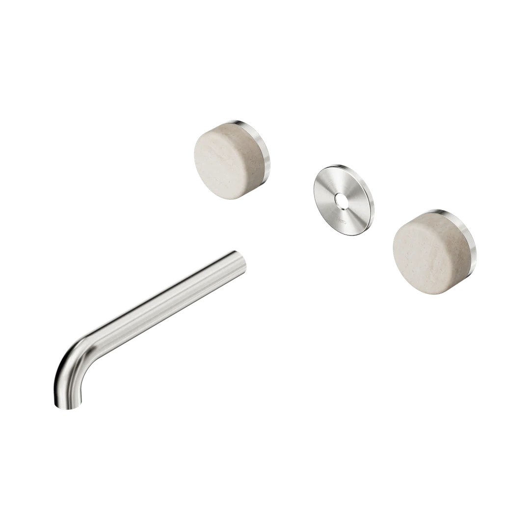 Nero Serenity Wall Basin Set 185Mm Spout With Rome Travertine Handle Trim Kit Only Brushed Nickel