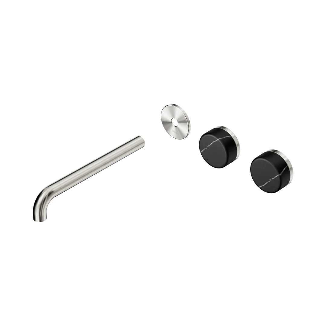 Nero Serenity Wall Basin Set 220Mm Offset Spout Marquina Black Handle Trim Kit Brushed Nickel