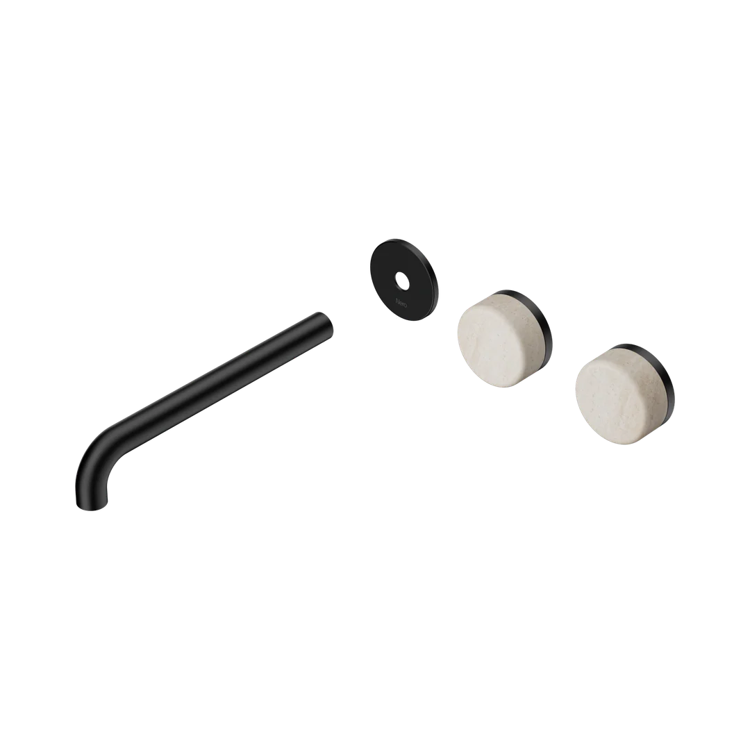 Nero Serenity Wall Basin Set 220Mm Offset Spout Rome Travertine Handle Trim Kit Only Matte Black