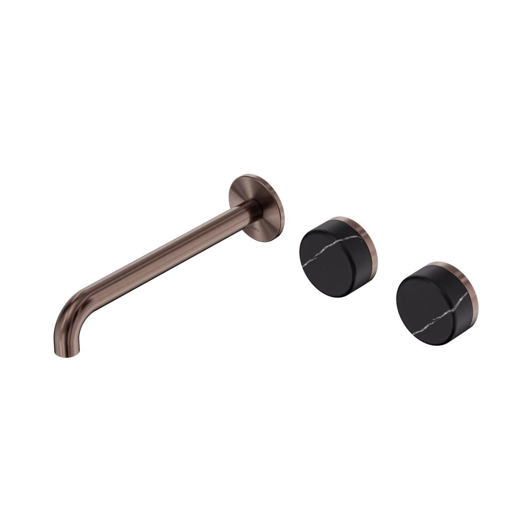 Nero Serenity Wall Basin Set 220Mm Offset Spout With Carrara Handle Brushed Bronze
