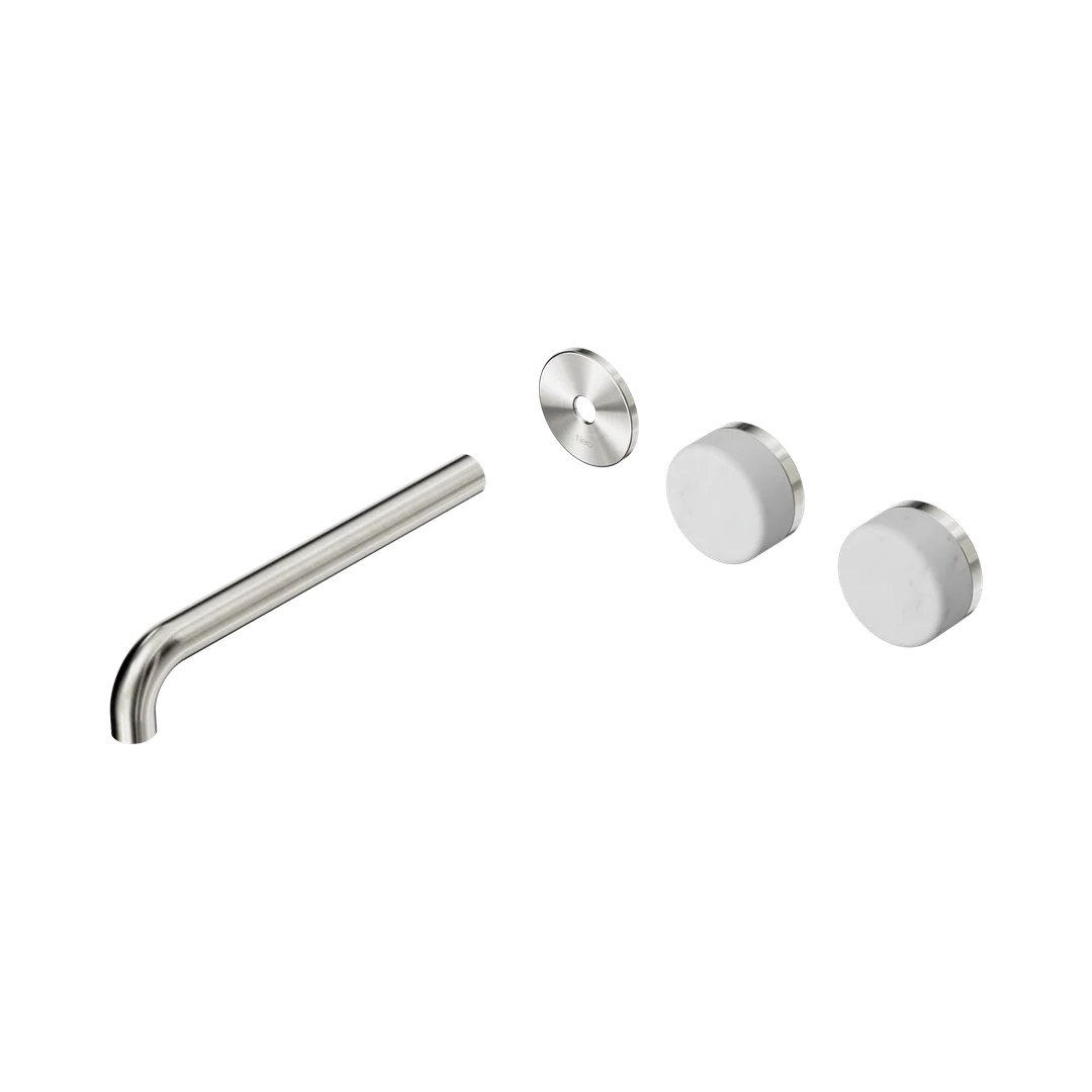 Nero Serenity Wall Basin Set 220Mm Offset Spout With Carrara Handle Trim Kit Only Brushed Nickel