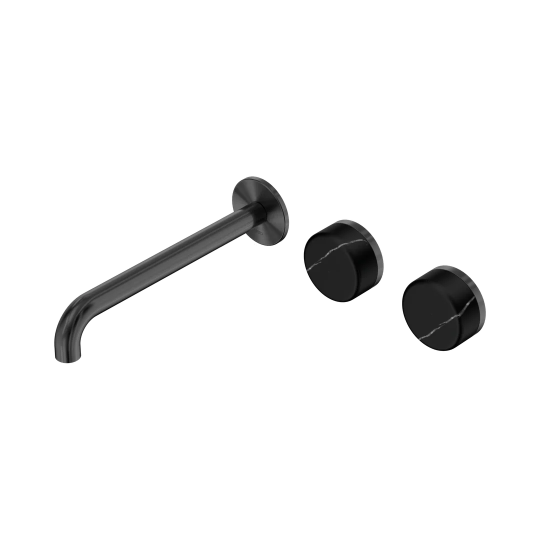 Nero Serenity Wall Basin Set 220Mm Offset Spout With Marquina Black Handle Gun Metal