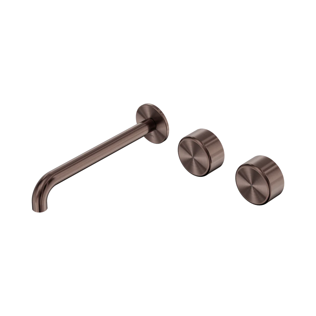 Nero Serenity Wall Basin Set 220Mm Offset Spout With Metal Handle Brushed Bronze