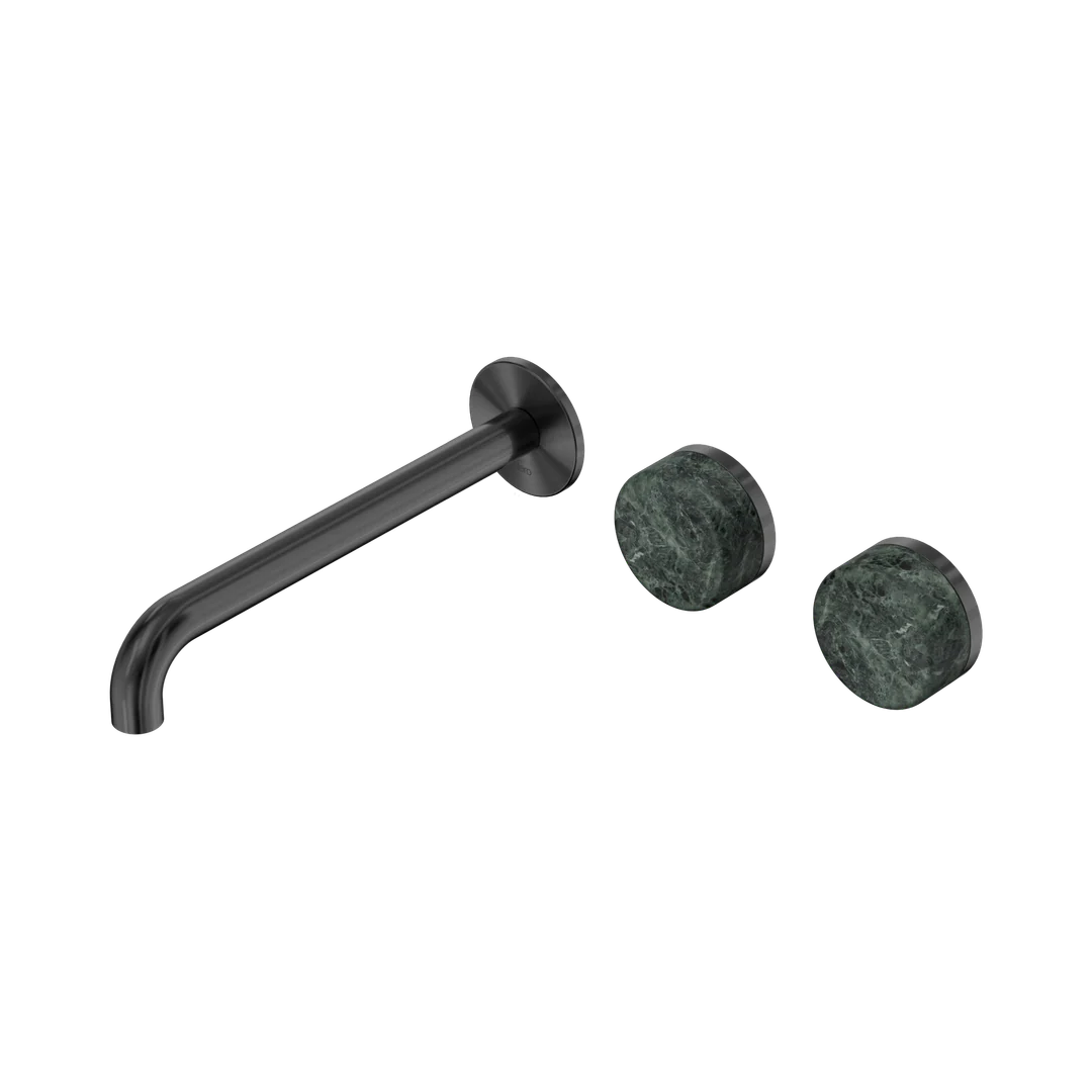 Nero Serenity Wall Basin Set 220Mm Offset Spout With Verde Alpi Handle Gun Metal