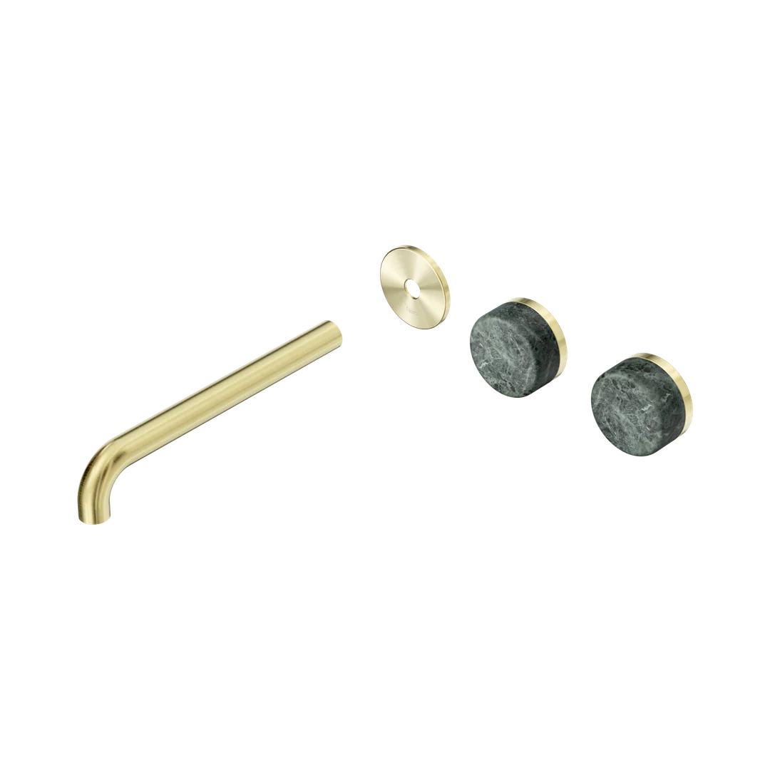 Nero Serenity Wall Basin Set 220Mm Offset Spout With Verde Alpi Handle Trim Kit Only Brushed Gold