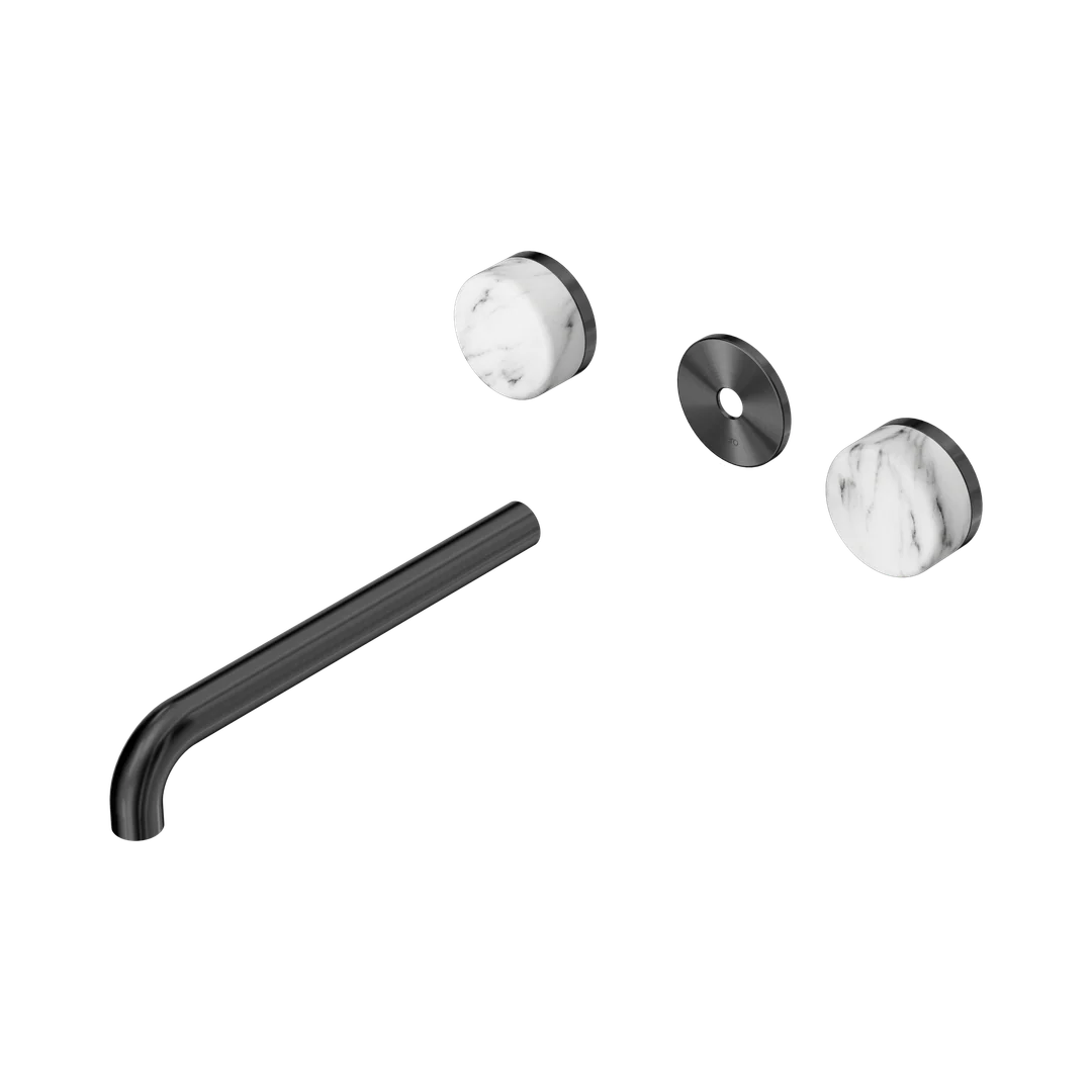 Nero Serenity Wall Basin Set 220Mm Spout Arabescato Corchia Handle Trim Kit Only Gun Metal