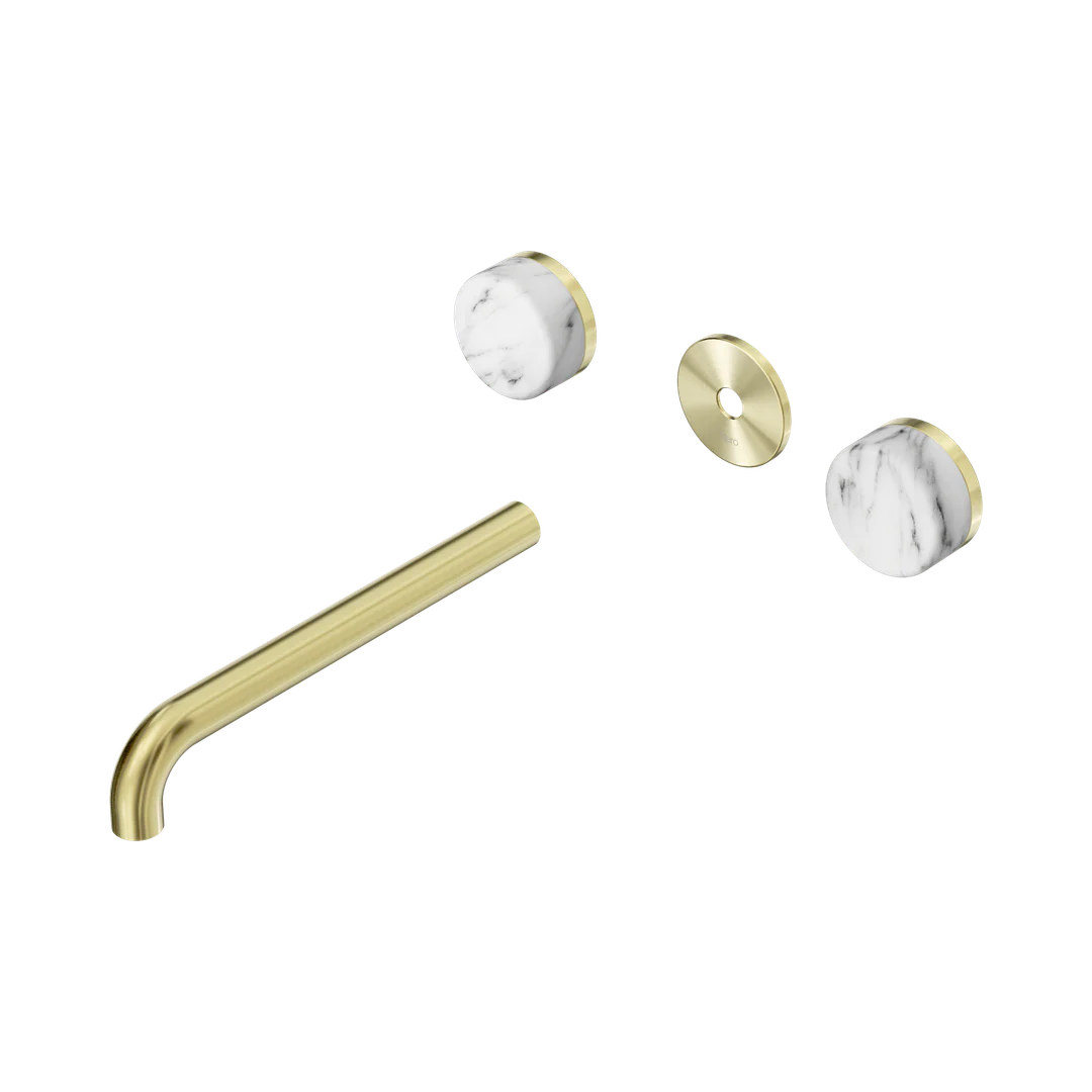 Nero Serenity Wall Basin Set 220Mm Spout Arabescato Corchia Handle Trim Kit Only Brushed Gold