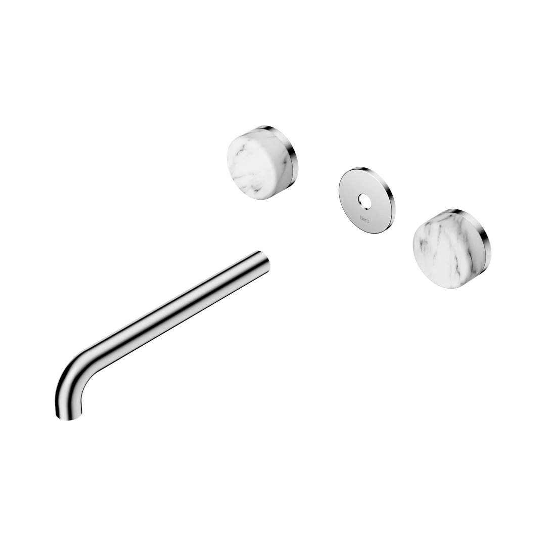 Nero Serenity Wall Basin Set 220Mm Spout With Arabescato Corchia Handle Trim Kit Only Chrome