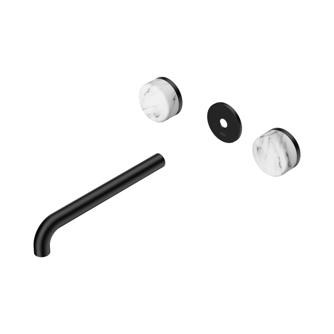 Nero Serenity Wall Basin Set 220Mm Spout With Arabescato Corchia Handle Trim Kit Only Matte Black