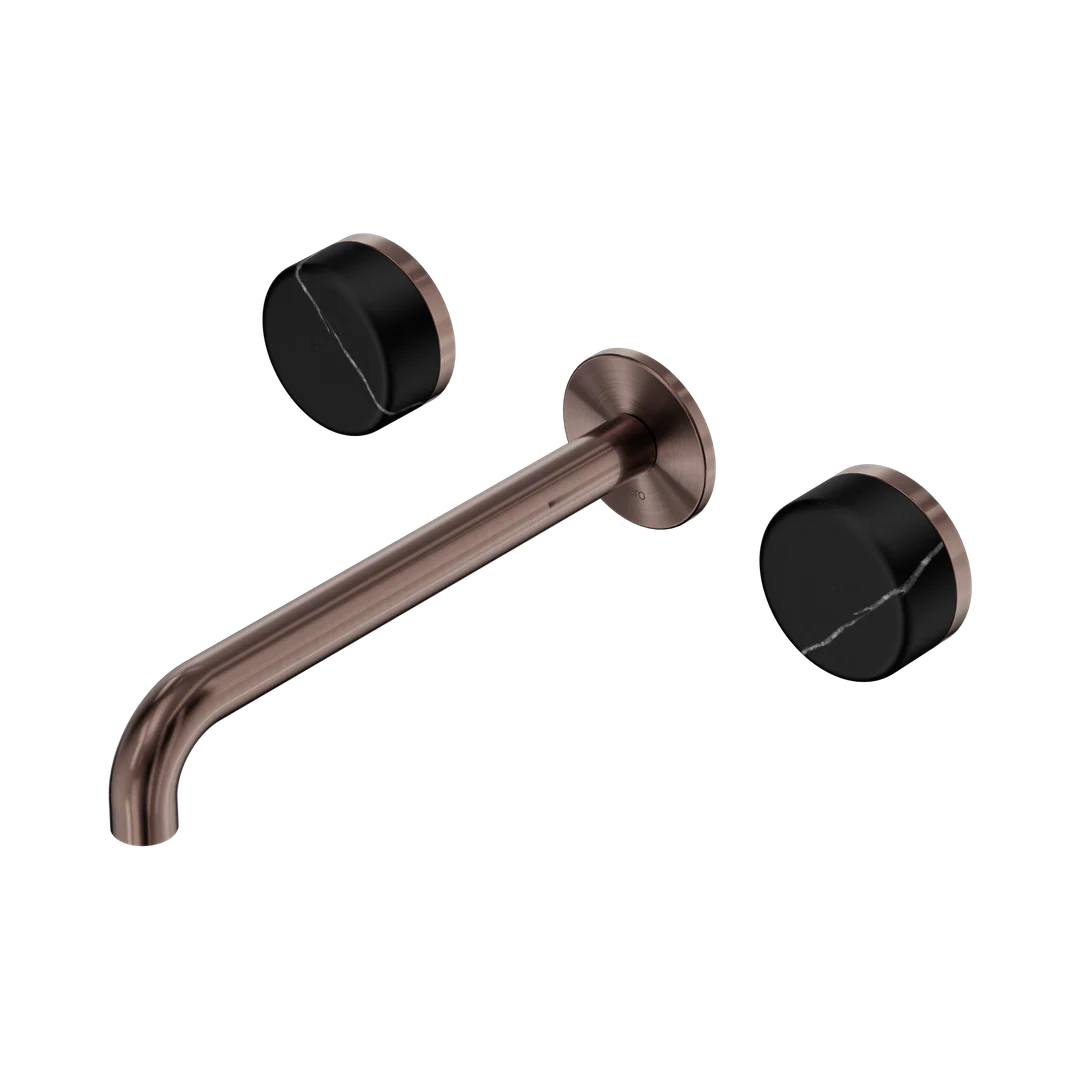 Nero Serenity Wall Basin Set 220Mm Spout With Marquina Black Handle Brushed Bronze
