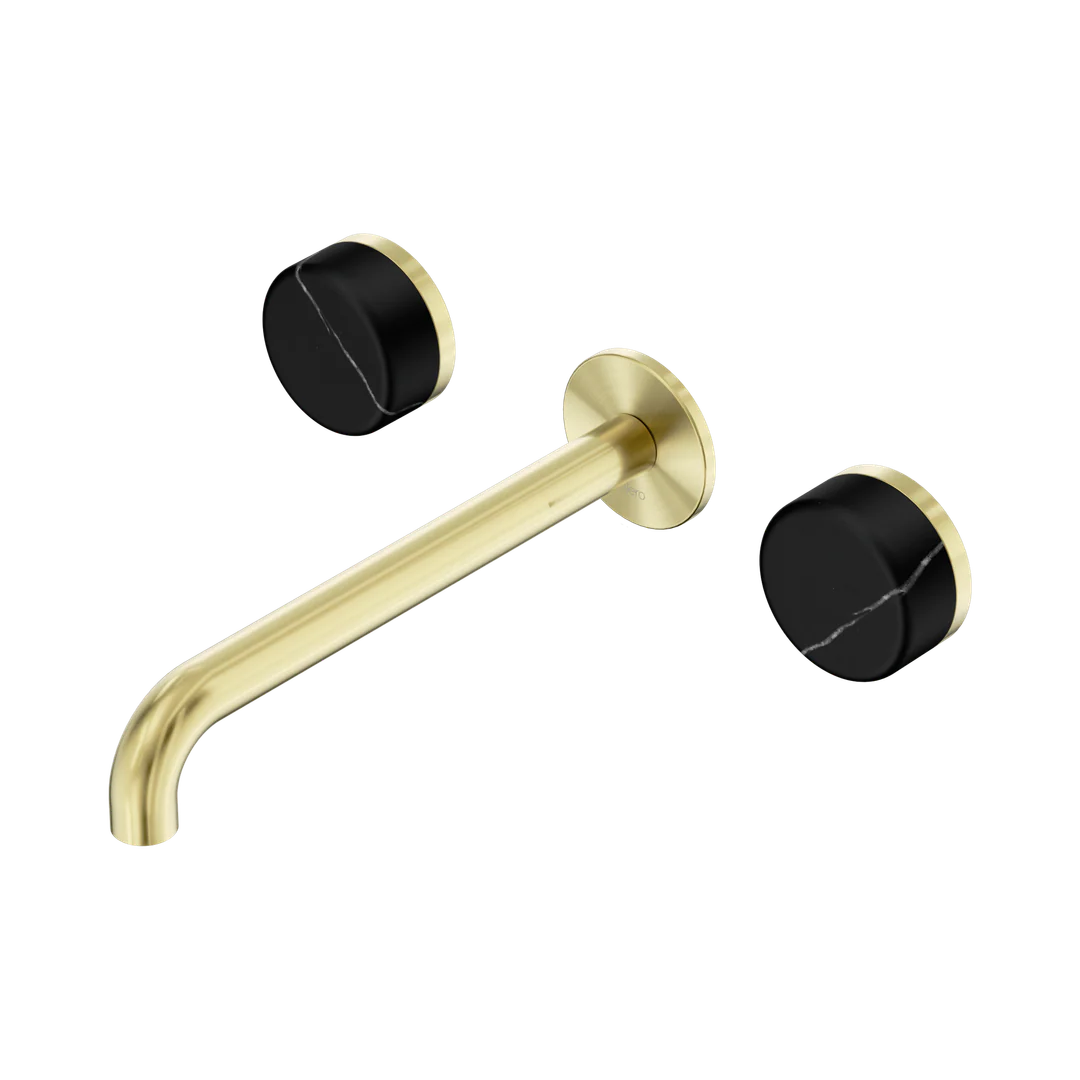 Nero Serenity Wall Basin Set 220Mm Spout With Marquina Black Handle Brushed Gold