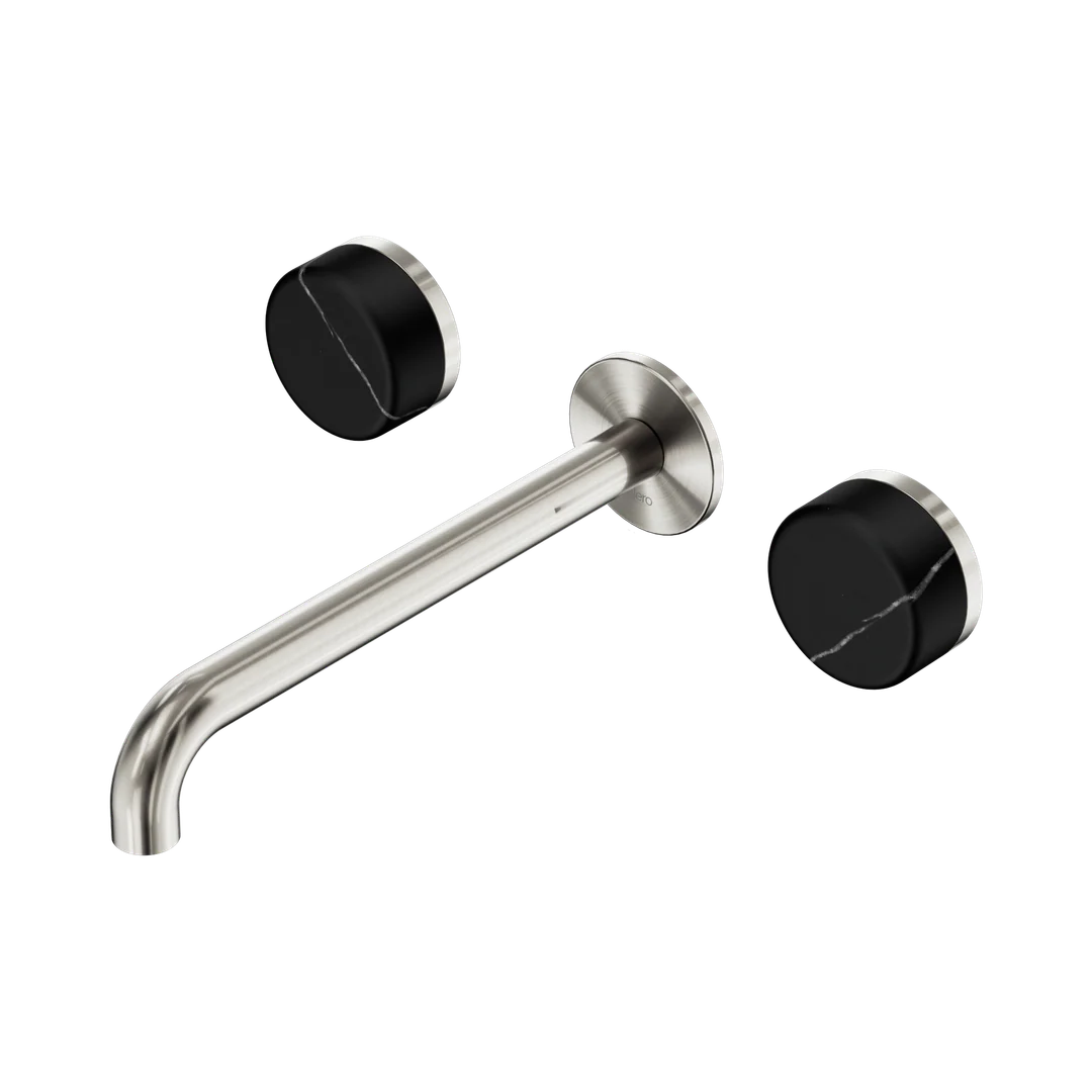 Nero Serenity Wall Basin Set 220Mm Spout With Marquina Black Handle Brushed Nickel