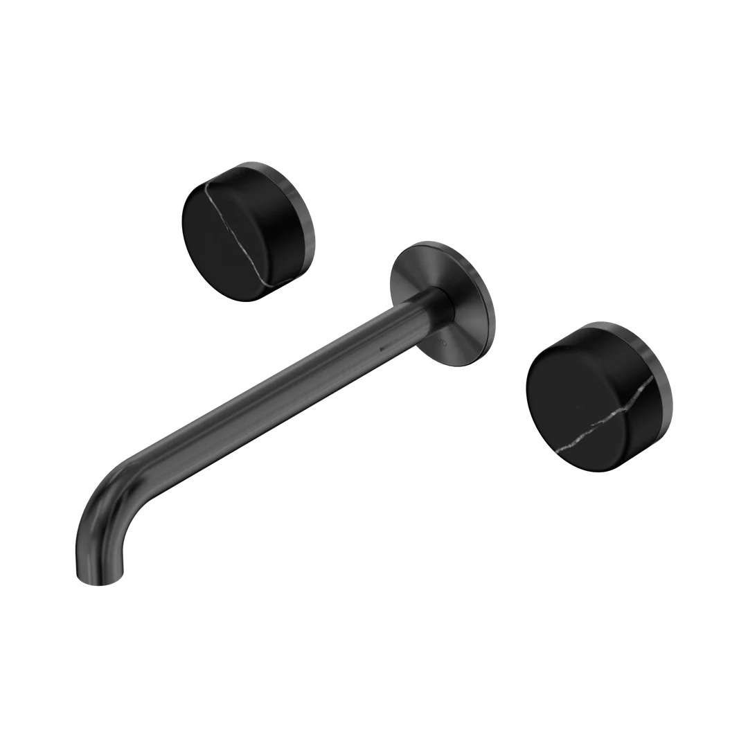 Nero Serenity Wall Basin Set 220Mm Spout With Marquina Black Handle Gun Metal