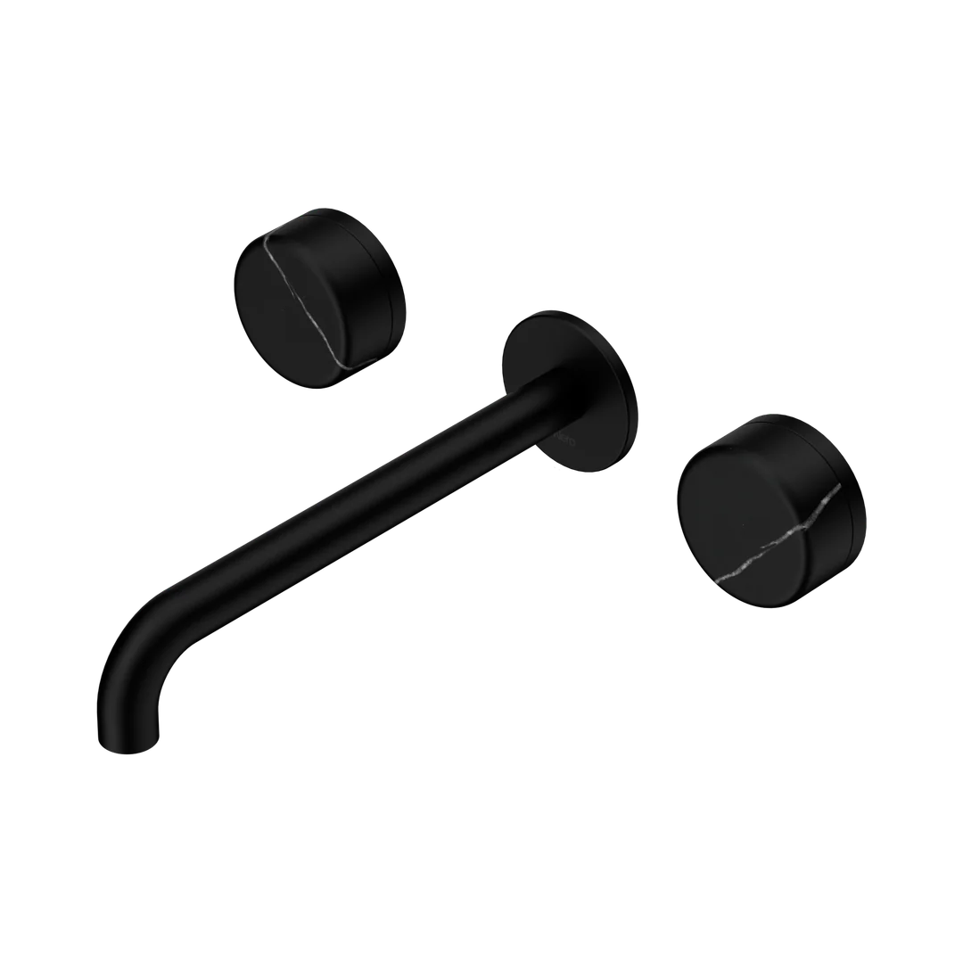 Nero Serenity Wall Basin Set 220Mm Spout With Marquina Black Handle Matte Black