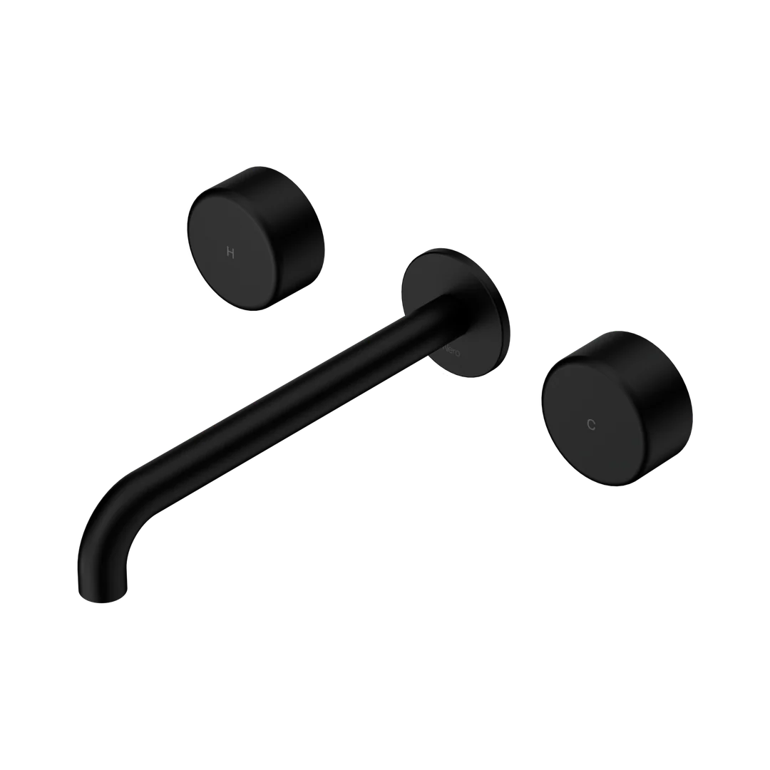 Nero Serenity Wall Basin Set 220Mm Spout With Metal Handle Matte Black