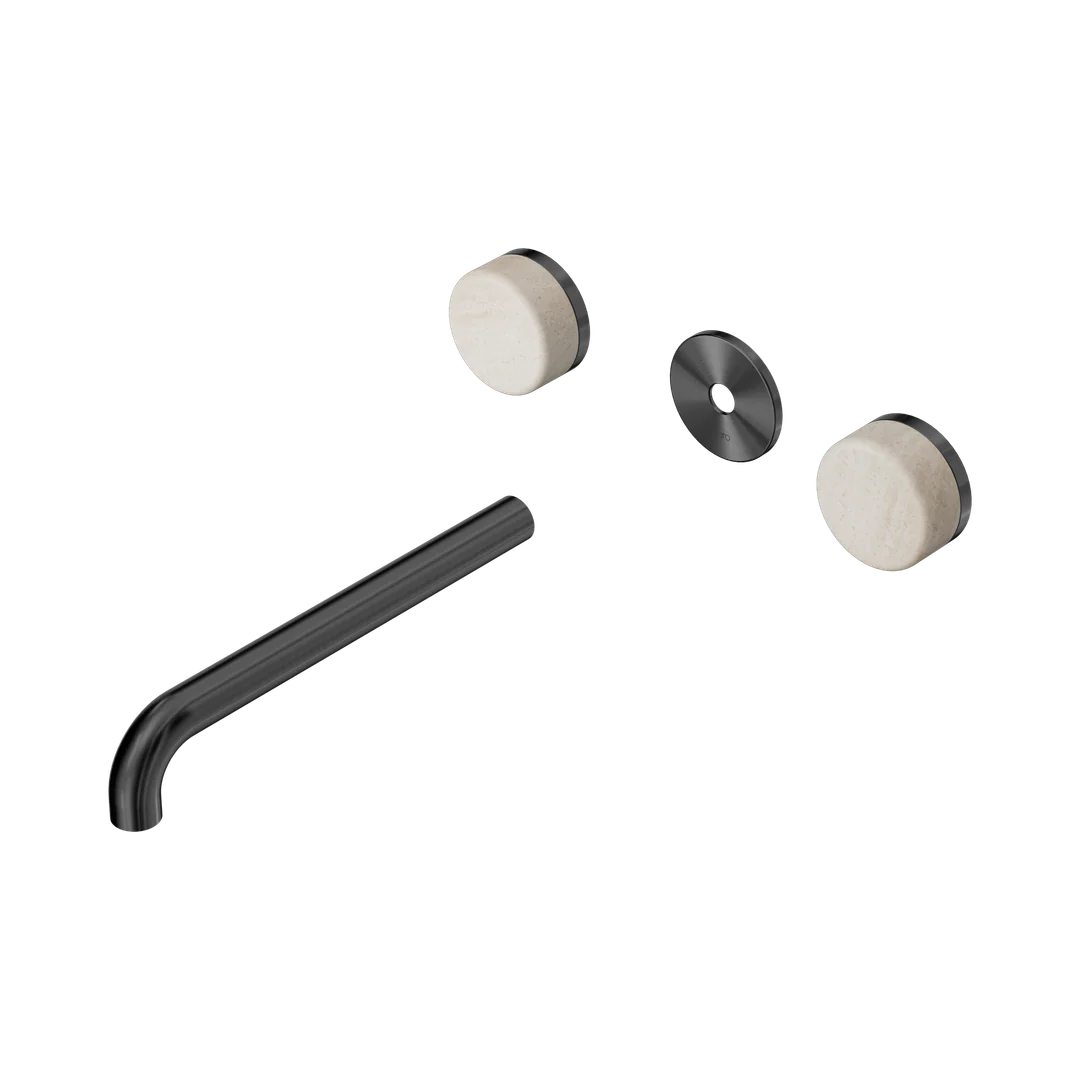 Nero Serenity Wall Basin Set 220Mm Spout With Rome Travertine Handle Trim Kit Only Gun Metal