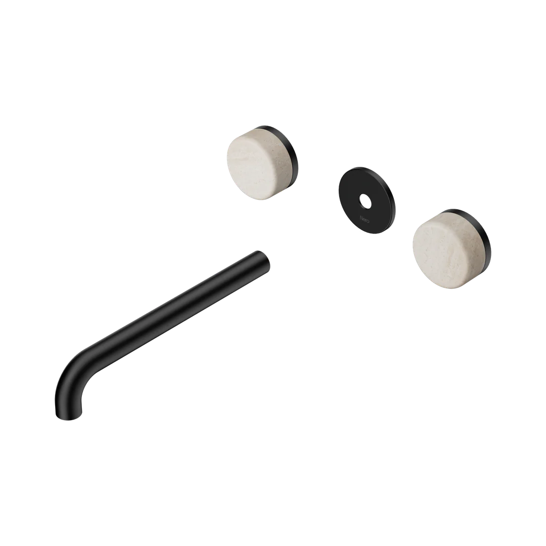 Nero Serenity Wall Basin Set 220Mm Spout With Rome Travertine Handle Trim Kit Only Matte Black