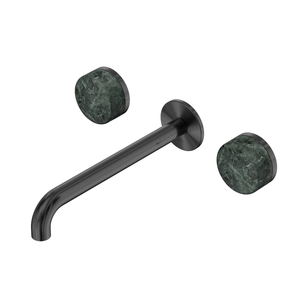 Nero Serenity Wall Basin Set 220Mm Spout With Verde Alpi Handle Gun Metal