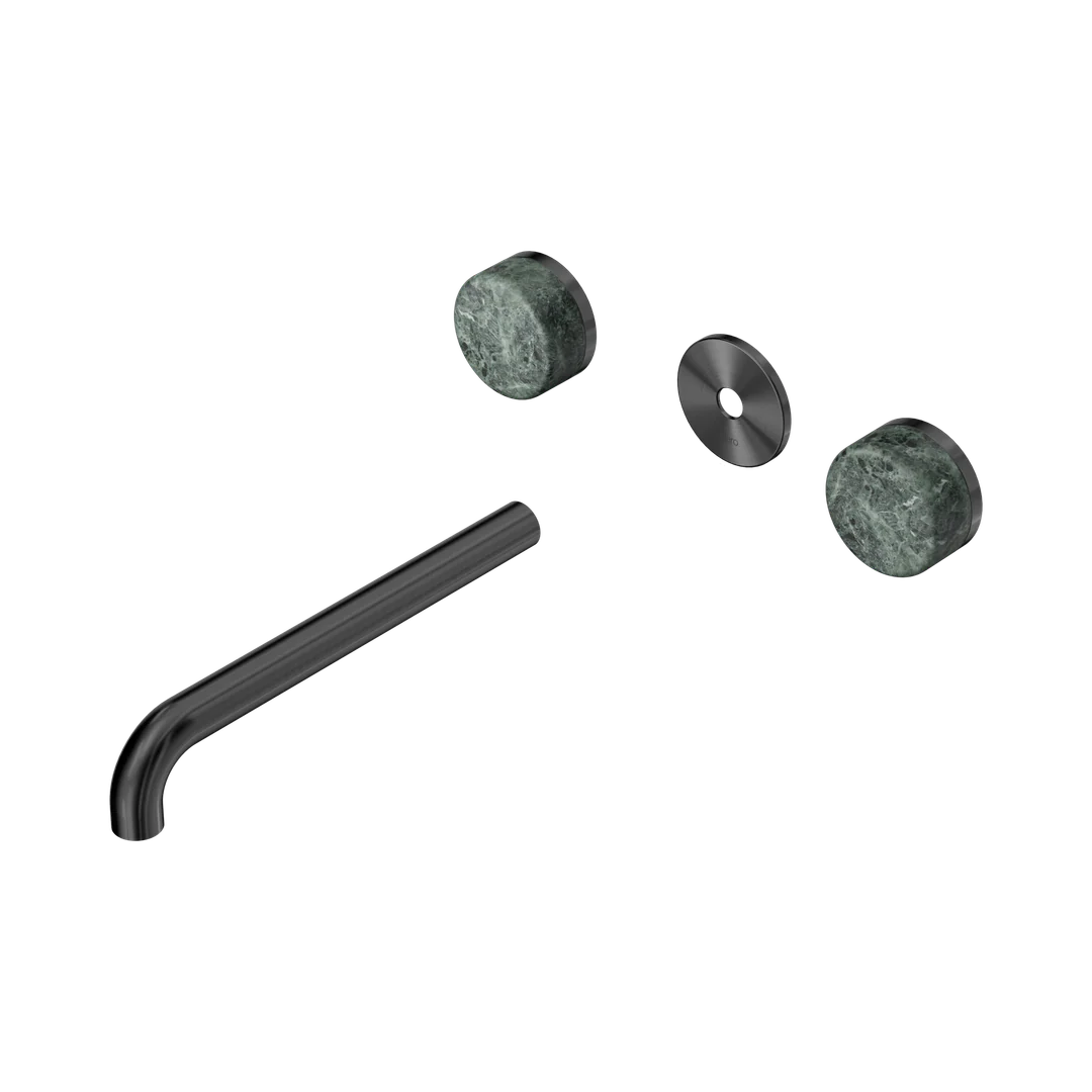 Nero Serenity Wall Basin Set 220Mm Spout With Verde Alpi Handle Trim Kit Only Gun Metal