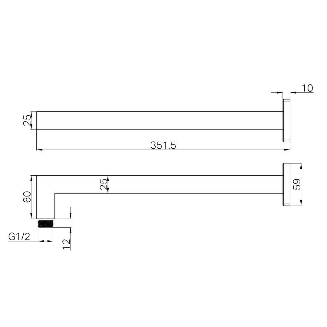 Nero Square Shower Arm - Chrome - Image 3