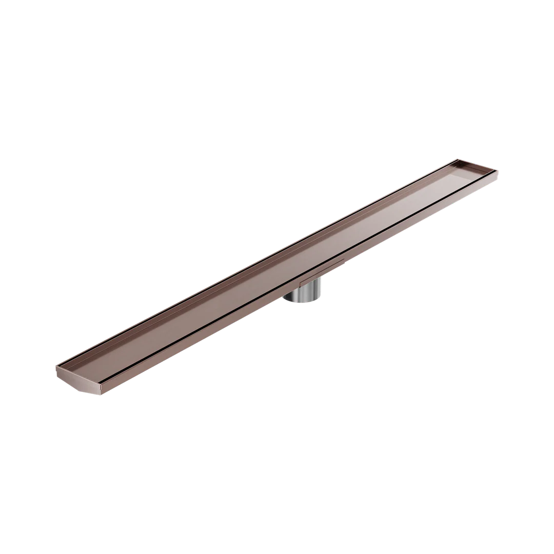 Nero Tile Insert V Channel 1200X106Mm Floor Grate 80Mm Outlet Brushed Bronze