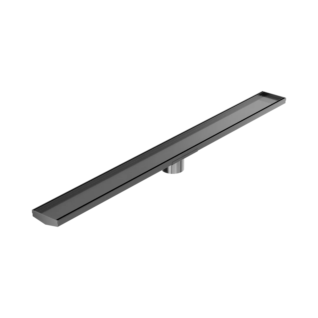 Nero Tile Insert V Channel 1200X106Mm Floor Grate 80Mm Outlet Gun Metal