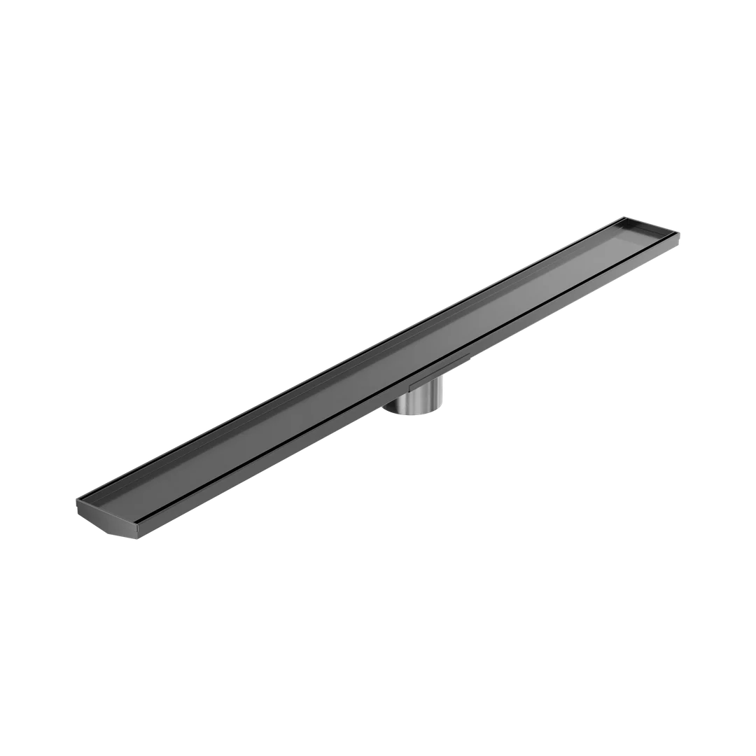 Nero Tile Insert V Channel 1200X106Mm Floor Grate 90Mm Outlet Gun Metal