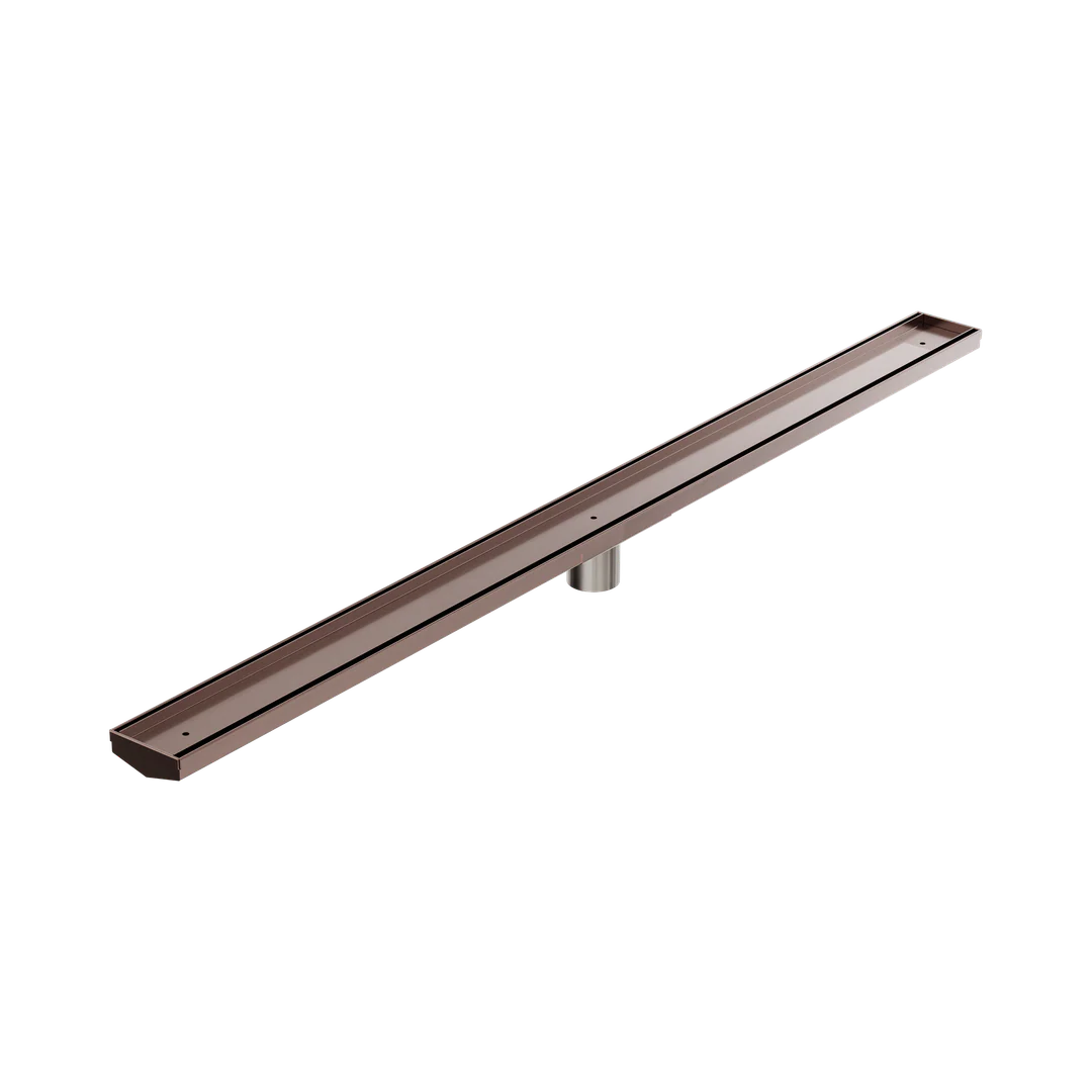 Nero Tile Insert V Channel 1200X82Mm Floor Grate 50Mm Outlet Brushed Bronze