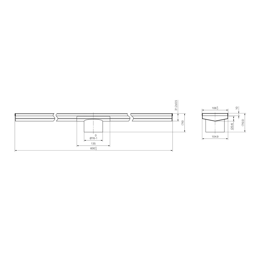 Nero Tile Insert V Channel 600X106Mm Floor Grate 80Mm Outlet Gun Metal - Image 2