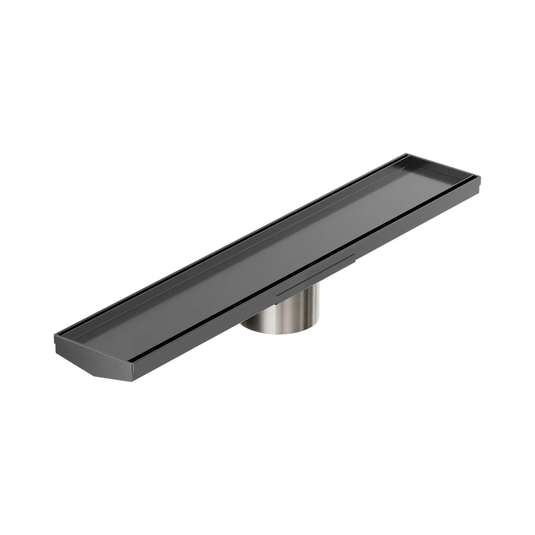 Nero Tile Insert V Channel 600X106Mm Floor Grate 90Mm Outlet Gun Metal