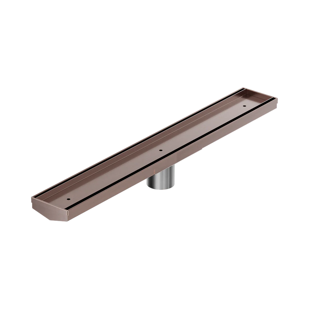 Nero Tile Insert V Channel 600X82Mm Floor Grate 50Mm Outlet Brushed Bronze