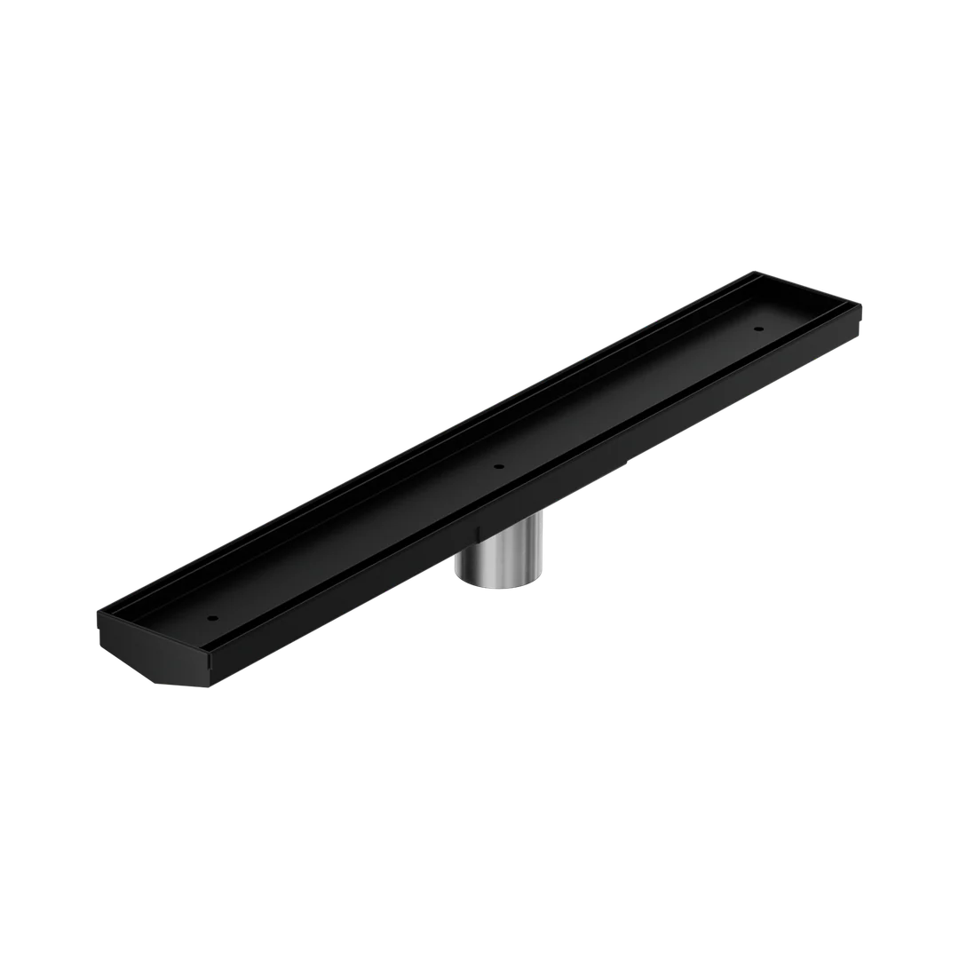 Nero Tile Insert V Channel 600X82Mm Floor Grate 50Mm Outlet Matte Black