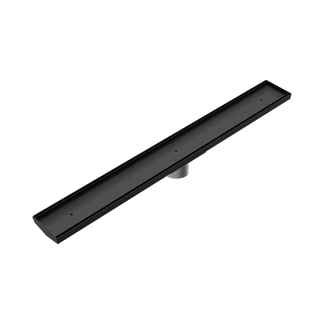 Nero Tile Insert V Channel 800X106Mm Floor Grate 80Mm Outlet Matte Black