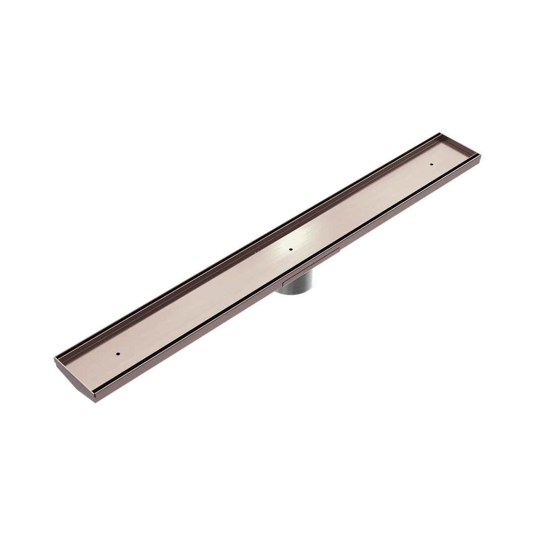 Nero Tile Insert V Channel 900X106Mm Floor Grate 80Mm Outlet Brushed Bronze