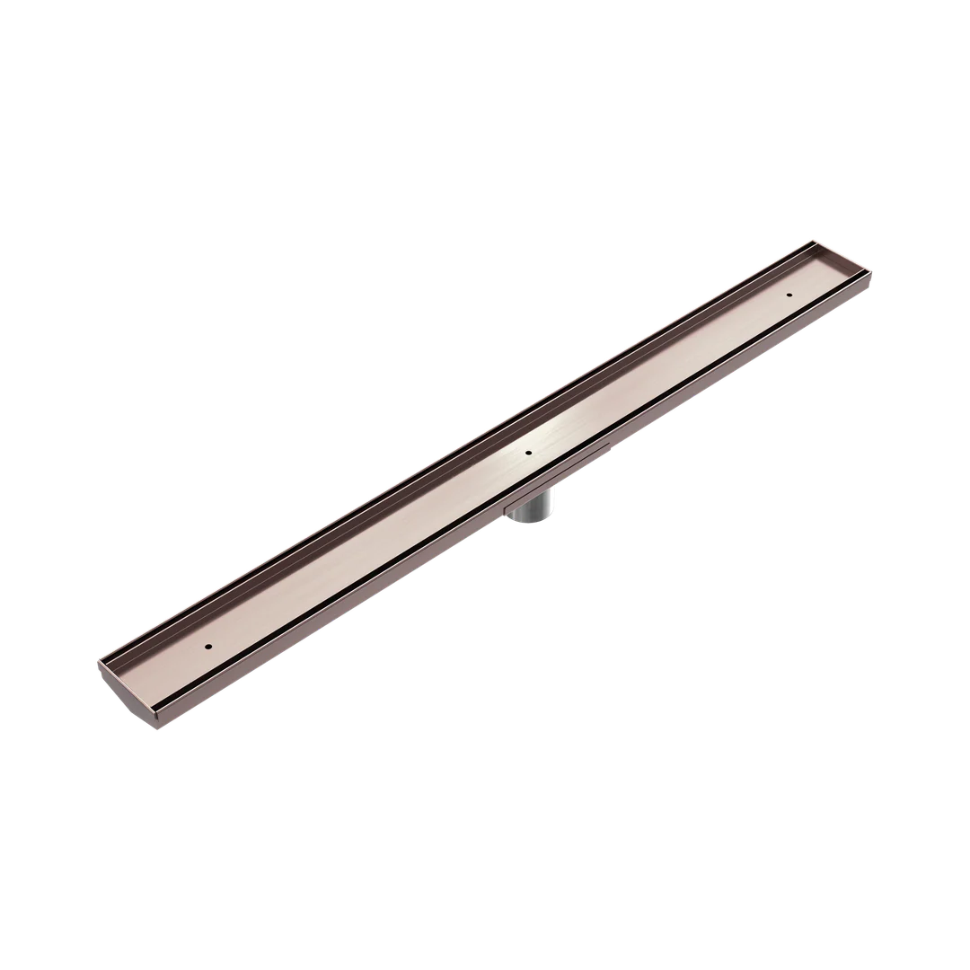 Nero Tile Insert V Channel 900X82Mm Floor Grate 50Mm Outlet Brushed Bronze